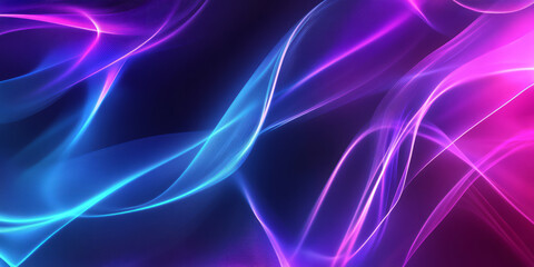 A visually striking abstract background featuring intricate concentric waves of glowing light, dynamically pulsating with neon blue and purple hues. The fluid cybernetic patterns evoke a futuristic