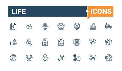 Life isolated icon set. Related to family, home, life, car, lifestyle. Set of line pictogram. Editable vector outline and solid icons.