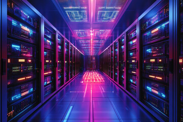 Abstract visualization of an AI supercomputer, featuring a glowing data core, pulsing quantum circuits, and holographic UI elements. The futuristic high-tech background represents machine intelligence