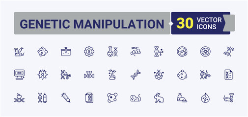 Set of Genetic Manipulation line icons. Related to ar, laboratory, technology, lab, cell, medical, science, gene. UI icon set in a flat design. Editable vector outline and solid icons.