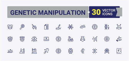 Set of Genetic Manipulation line icons. Related to ar, laboratory, technology, lab, cell, medical, science, gene. UI icon set in a flat design. Editable vector outline and solid icons.
