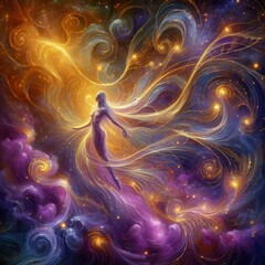 Obraz premium Ethereal Humanoid Weaving Cosmic Threads