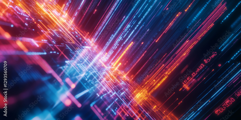 Wall mural a mesmerizing abstract background with glowing light beams cascading through a digital prism. the re