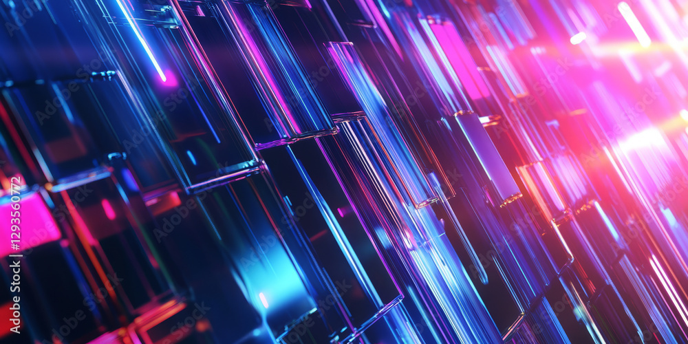 Canvas Prints a high-tech abstract background featuring layered, refractive neon light panels, softly shifting in 