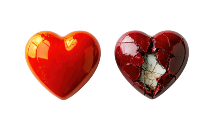 Heart sculpture representing love and heartbreak placed on a clean background