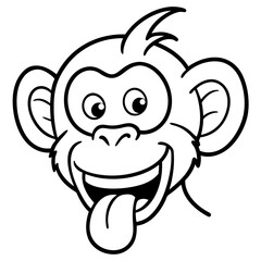 A monkey making a silly tongue out face line art vector illustration 
