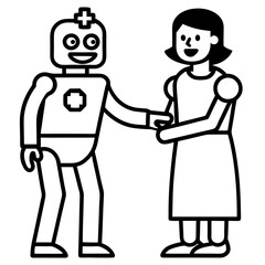  robotic nurse assisting a doctor line art vector illustration 