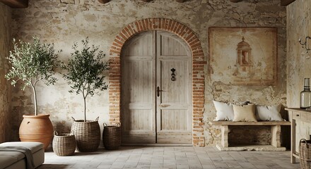 Rustic Interior Design Mockup with Beige Walls and Wooden Accents
