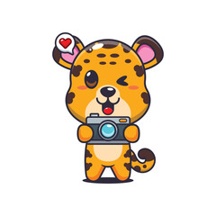 Leopard cartoon vector illustration with camera