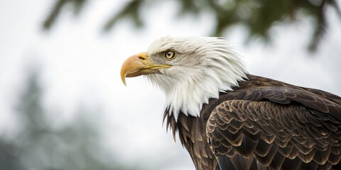 Majestic bald eagle gazing into the distance.