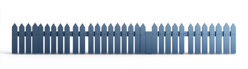 Obraz premium Blue Wooden Fence with Open Gate on White Background