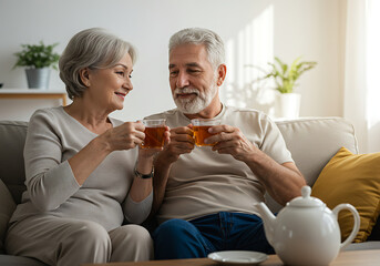 Una pareja de ancianos en la hora del t&eacute;.