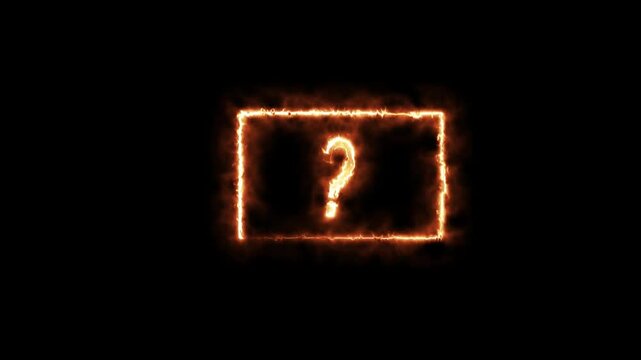  majestic quetion mark Fire text effect 4k animation. A burning text effect with a transparent video template. 
