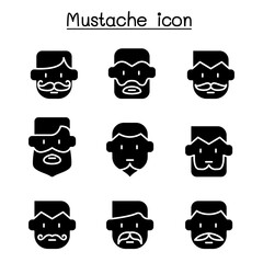 Mustache icons set in thin line style