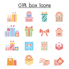 Gift box icon set in thin line style