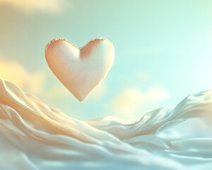 Floating heart above silk hills at dawn