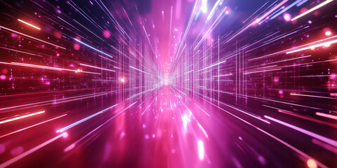 Obraz premium A surreal abstract background inspired by flowing neon energy, featuring seamlessly shifting waves of radiant light rippling across a digital cybernetic matrix. The fluid motion and futuristic glow