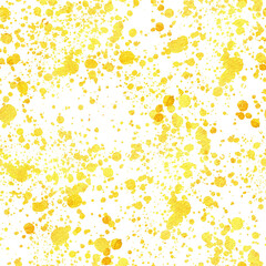Watercolor abstract yellow seamless pattern with splashes. Hand drawn textured background for festive design, textile, fabric, product packing. Sunny summer strokes