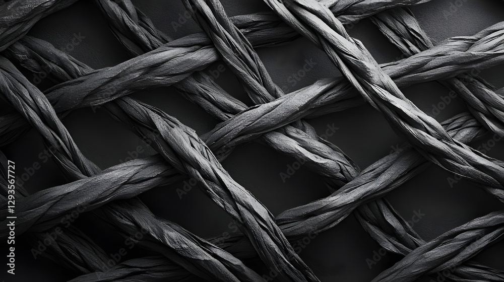Poster A high-contrast image showcasing the intricate texture of black crepe paper arranged in a lattice pattern. Intricate Black Crepe Paper Lattice: A Study in Texture and Shadow