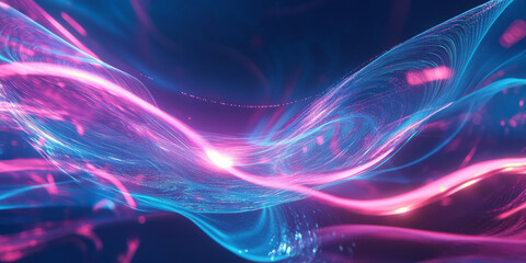 Obraz premium A surreal abstract background with softly glowing, layered neon energy streams, dynamically weaving through a futuristic digital space. The high-tech fluidity and seamless motion evoke a sense of