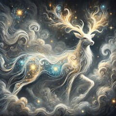 Swirling Mist Stag with Glowing Hues