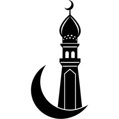 Mosque minaret with crescent silhouette vector illustration 