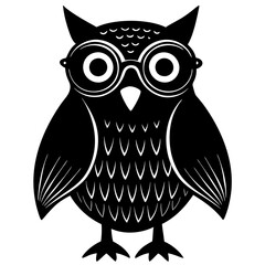 Owl with oversized glasses silhouette vector illustration 