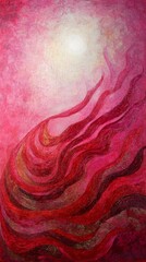 Fototapeta premium Red and pink abstract painting with swirling patterns and bright center, evocative of movement and energy. Modern expressionism art concept