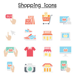 Shopping on line icon set in thin line style