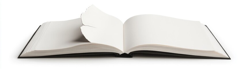 Open blank book with empty pages isolated on white background