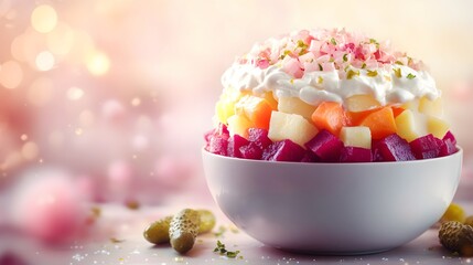 Layered Vegetable Salad with Creamy Dressing Garnish