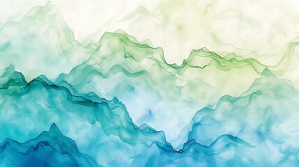 An abstract background with a watercolor style, depicting a landscape with flowing shapes in blue, green, and white.