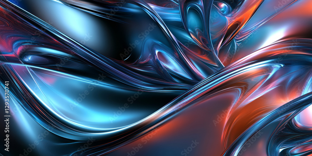 Wall mural a sleek and dynamic abstract background with glowing neon waves, seamlessly rippling across a cybern