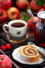 Homemade fresh baked delicious apple sponge roll cake