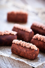 Homemade dessert, chocolate brownie cake, close-up