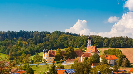 Summer view with a monastery at Saint Salvator, Bad Griesbach im Rottal, Passau, Bavaria, Germany