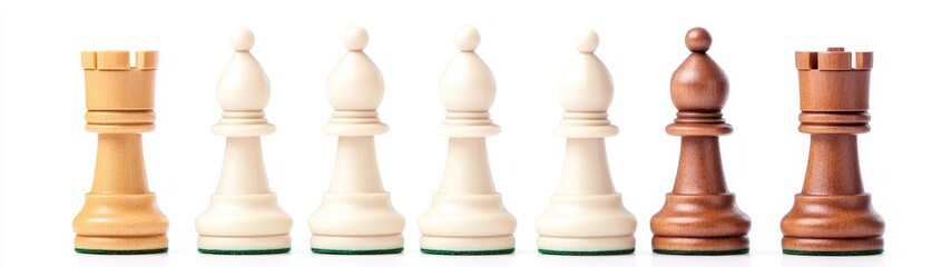 Elegant Chess Pieces on White Background for Strategic Game Lovers