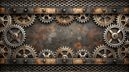 Fototapeta premium Vintage Industrial Background with Gears and Metal Texture Design