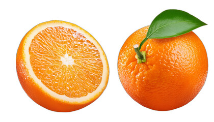 Orange with leaf isolated on transparent background