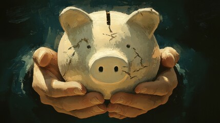 A Pair of Hands Holding a Cracked Piggy Bank Symbolizing Financial Struggles and the Need for Saving and Budgeting for a Secure Future