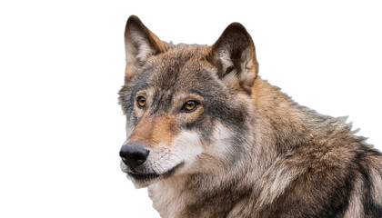 Obraz premium Portrait of wild angry gray wolf in front of white