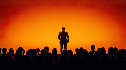 Fototapeta premium Powerful image of a professional speaker on stage, captivating a large audience 