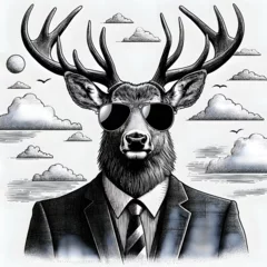 Gordijnen Deer wearing a suit and sunglasses, combining wildlife imagery with a hipster © Beast