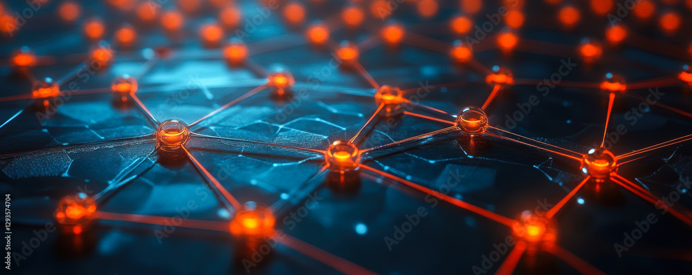 Poster futuristic digital network concept with glowing nodes and interconnected lines in abstract technolog