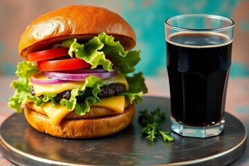 hamburger and black soda