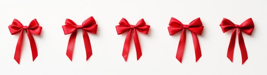 Fototapeta premium Red Satin Ribbons with Long Tails on White Background Design