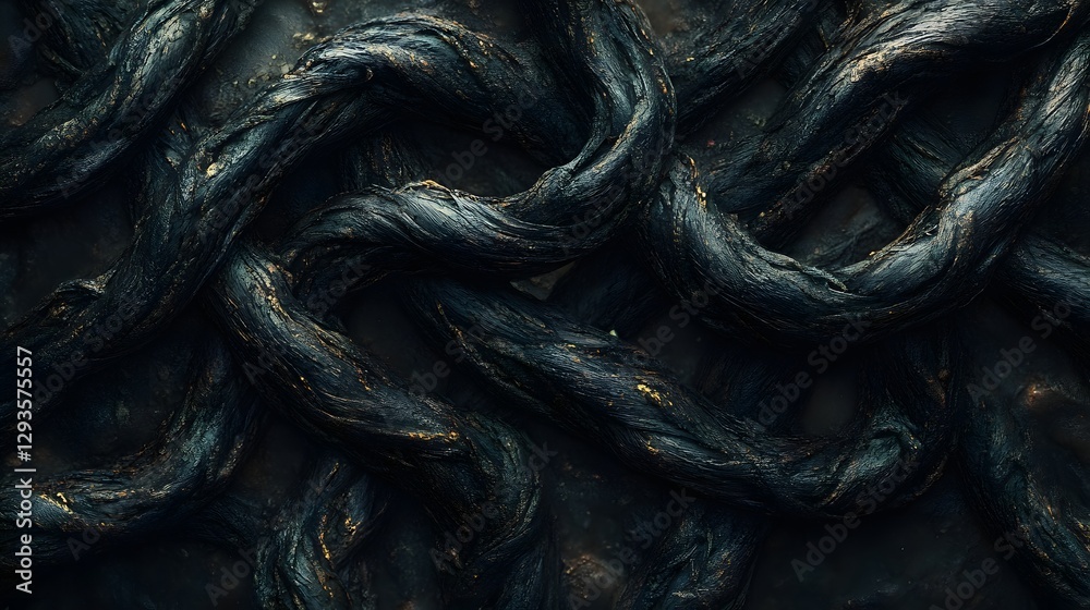 Poster abstract image of dark, intertwined vines with gold accents. mysterious and intricate texture. dark 