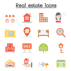 Real estate icon set in thin line style