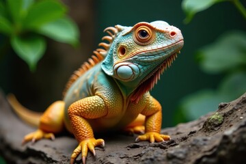 Obraz premium Large iguana in small enclosure, ready for adoption , reptile store, pet, adoption