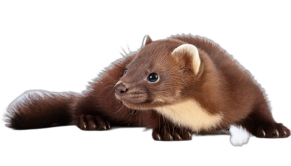 Brown American pine marten isolated on white background